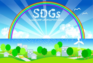 SDG bulutları ve Sürdürülebilir Şehir illüstrasyonu