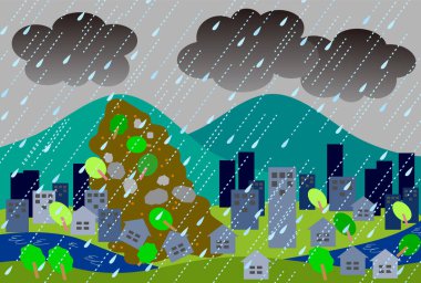 heavy rain and landslide disaster illustration, vector
