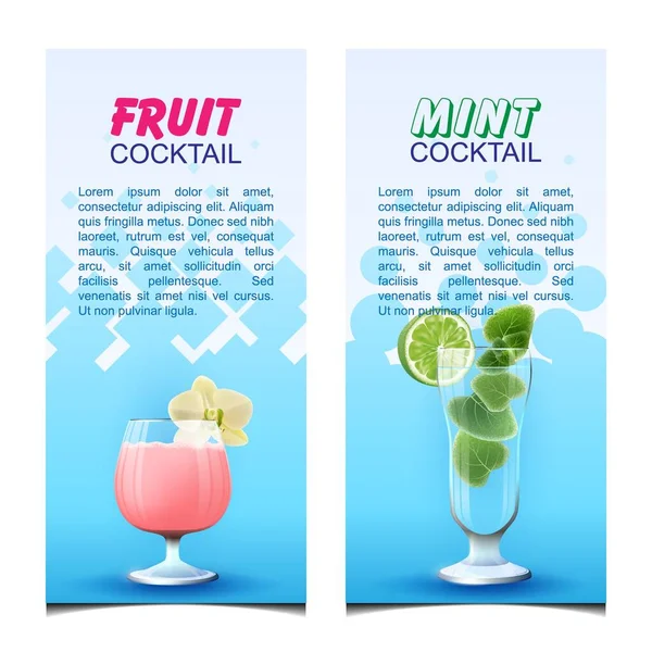 Transparente Mit Cocktails Vektorillustration Realistischer Gläser Mit Frucht Und Minzcocktails — Stockvektor