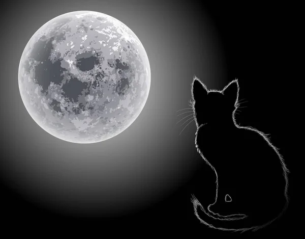 明るい月を背景にした猫. — ストックベクタ