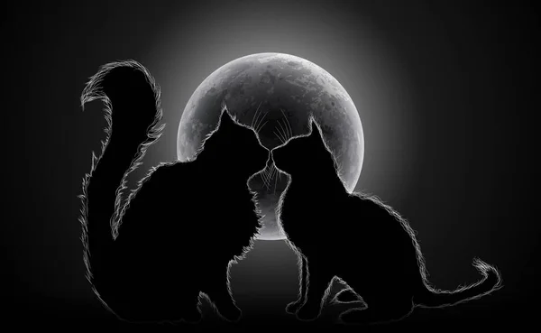 Кошки на фоне яркой луны Стоковый вектор