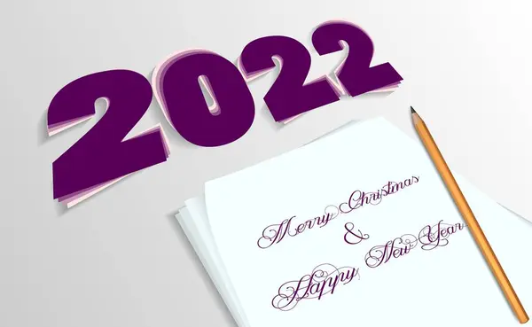 Latar Belakang Natal 2022 Memotong Kertas Vektor Ilustrasi Angka 2022 - Stok Vektor