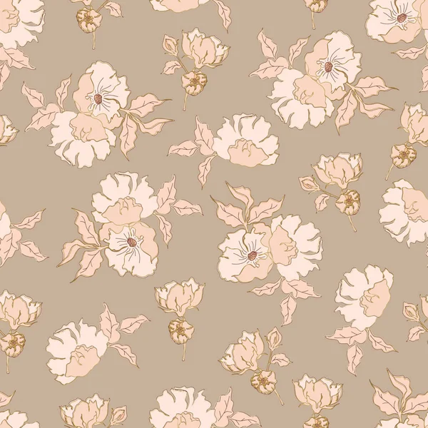 Vektorlose Musterblumen Mit Blättern Botanische Illustration Für Tapeten Textilien Textilien — Stockvektor