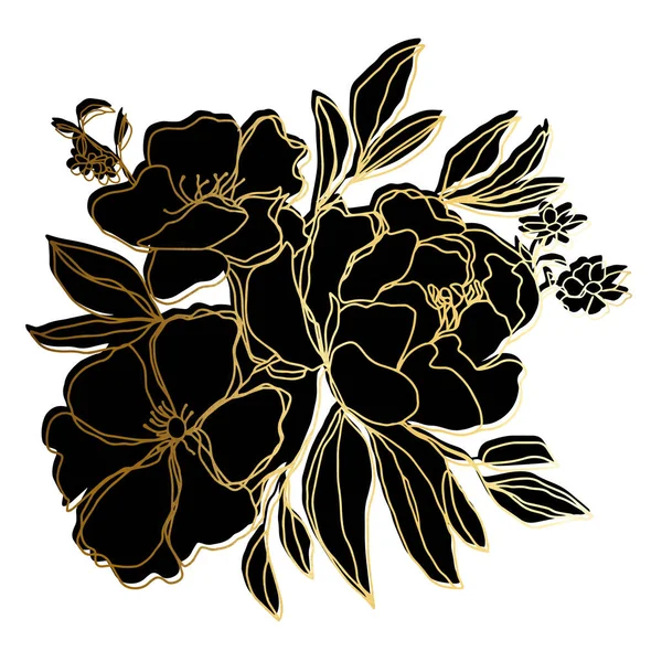 牡丹花蕾分枝 叶小花朵分离的病媒背景 — 图库矢量图片
