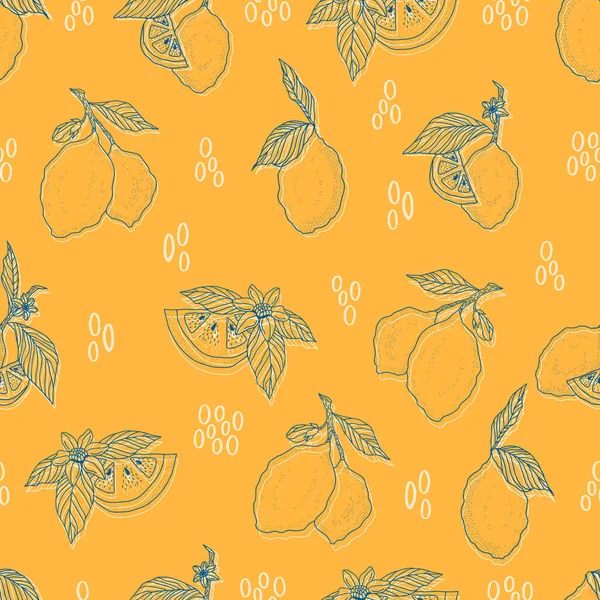 Vector Seamless Pattern Lemons Sliced Lemons Pink Background Summer Lemon — Stock Vector