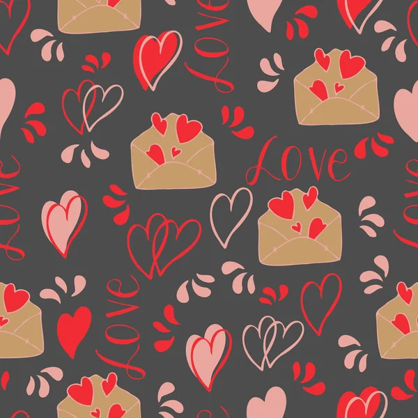 Vecteur Motif Sans Couture Cœurs Cadeaux Avec Félicitations Déclaration Amour — Image vectorielle