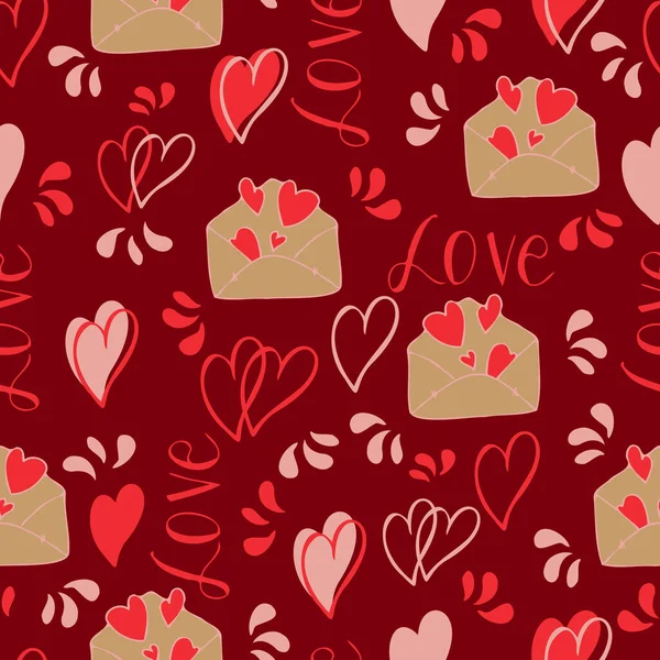 Vector Seamless Pattern Hearts Gifts Congratulations Declaration Love Valentine Day — Stock Vector