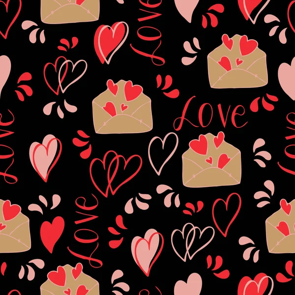 Vector Seamless Pattern Hearts Gifts Congratulations Declaration Love Valentine Day — Stock Vector