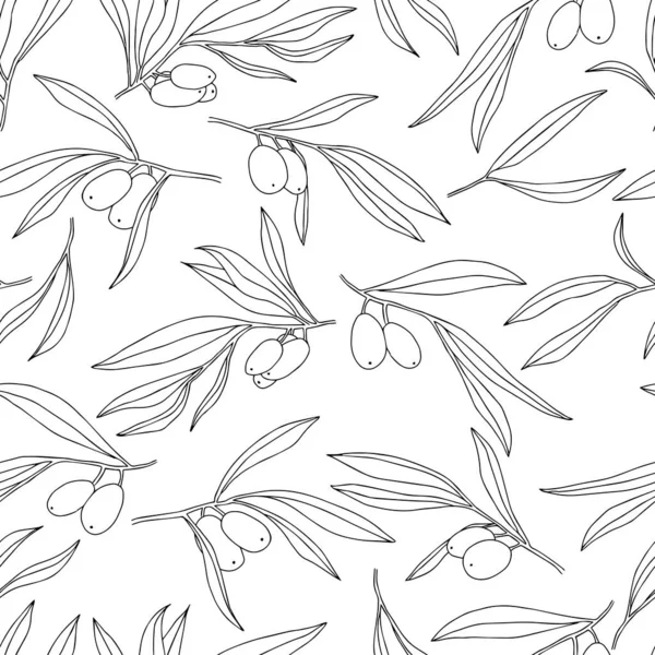 Olives Vectorielles Sans Couture Sur Une Branche Avec Des Feuilles — Image vectorielle