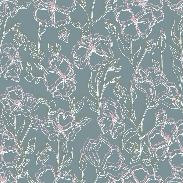 Vector Seamless Pattern Flowers Leaves Botanical Illustration Wallpaper Textile Fabric — Stock Vector
