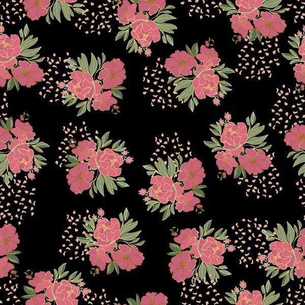 Vector Naadloze Patroon Bloemen Met Bladeren Botanische Illustratie Voor Behang — Stockvector