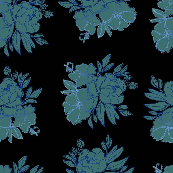 Векторный Бесшовный Узор Цветы Листьями Ботанические Иллюстрации Обоев Текстиля Ткани — стоковый вектор