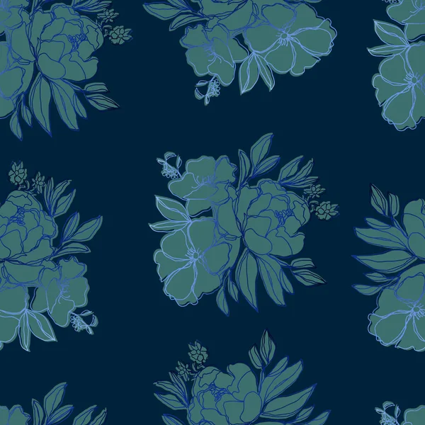 Векторный Бесшовный Узор Цветы Листьями Ботанические Иллюстрации Обоев Текстиля Ткани — стоковый вектор