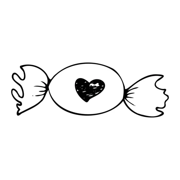 Handzeichnung Kontur Herzbonbons Liebesmuster Postkarte Abstrakter Herzhintergrund Herzlichen Glückwunsch Zum — Stockvektor