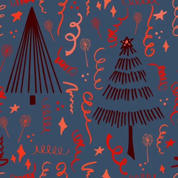 Weihnachten Hintergrund Party Feier Vektor Nahtlose Muster Stilisierte Weihnachtsbäume Mit — Stockvektor
