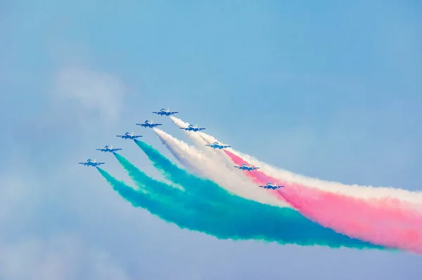 Luchtshow Frecce Tricolori 2022 Genova Italië Manifestazione Bandiera Italiana — Stockfoto