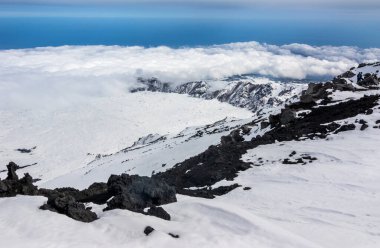 Amazing view from above the mount Etna Volcano craters in the Catania city, Sicily island, Italy Sicilia, Italia Europe