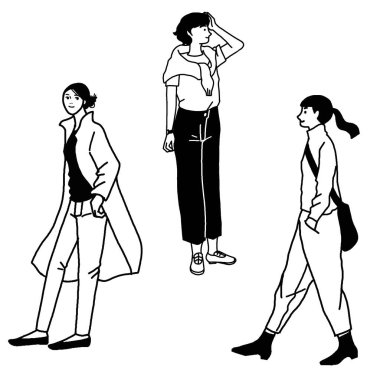 Tarz sahibi bir kadının çizgi çiziminin vektör çizimi