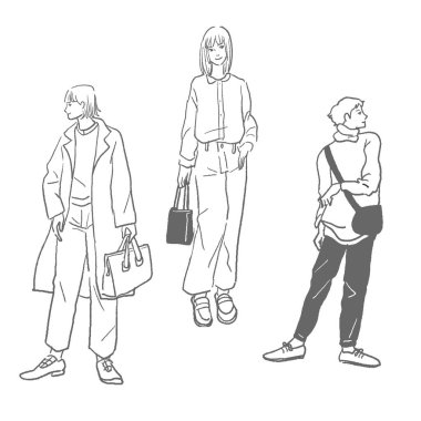 Tarz sahibi bir kadının çizgi çiziminin vektör çizimi