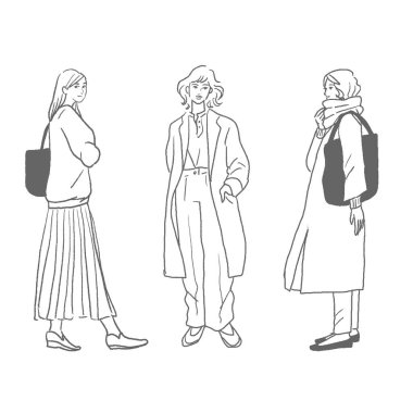 Tarz sahibi bir kadının çizgi çiziminin vektör çizimi