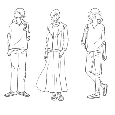 Kış kıyafetleri içinde şık bir kadının vektör çizgisi.