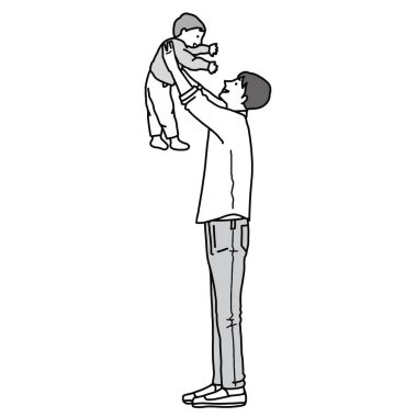 Çocuklarıyla el ele yürüyen bir ailenin vektör çizimi