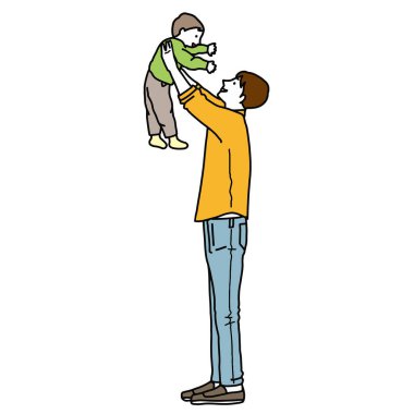 Çocuklarıyla el ele yürüyen bir ailenin vektör çizimi