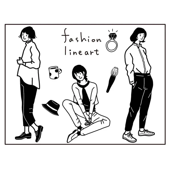 Tarz sahibi kadınların çizimlerinin vektör illüstrasyonu