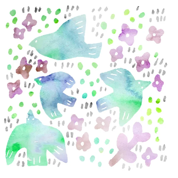 Watercolor Vector Background Birds — Stock Vector