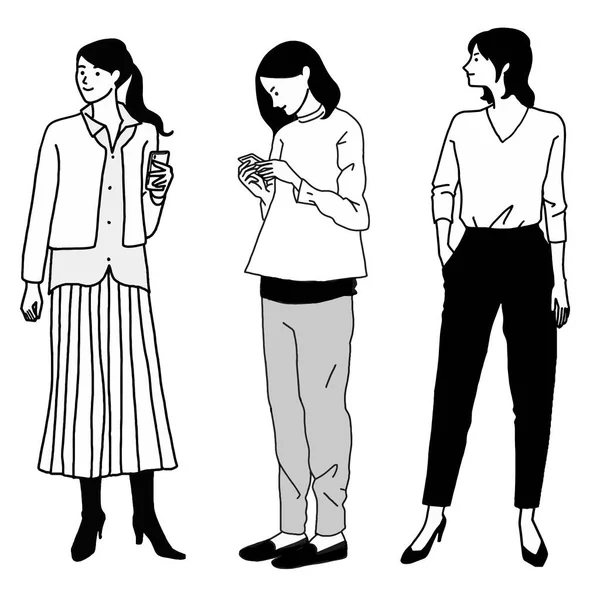 Conjunto Vectores Pose Tres Mujeres — Archivo Imágenes Vectoriales