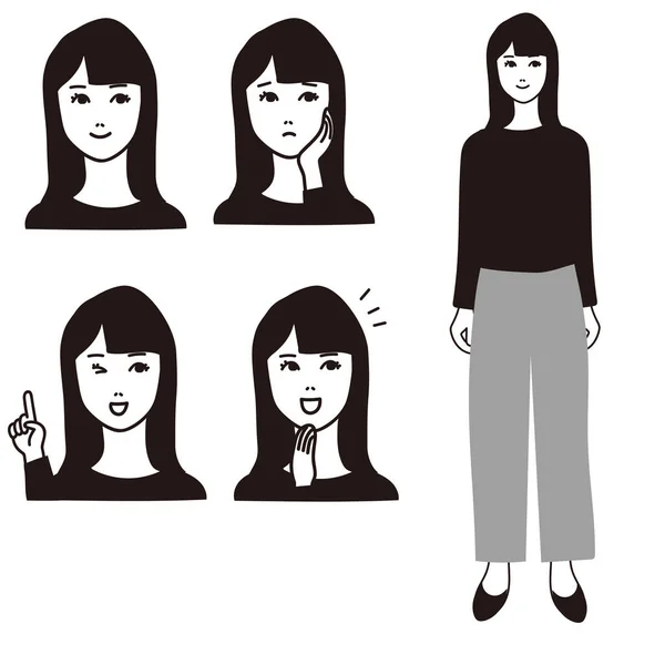 Conjunto Ilustración Vectorial Pose Mujer Joven — Archivo Imágenes Vectoriales