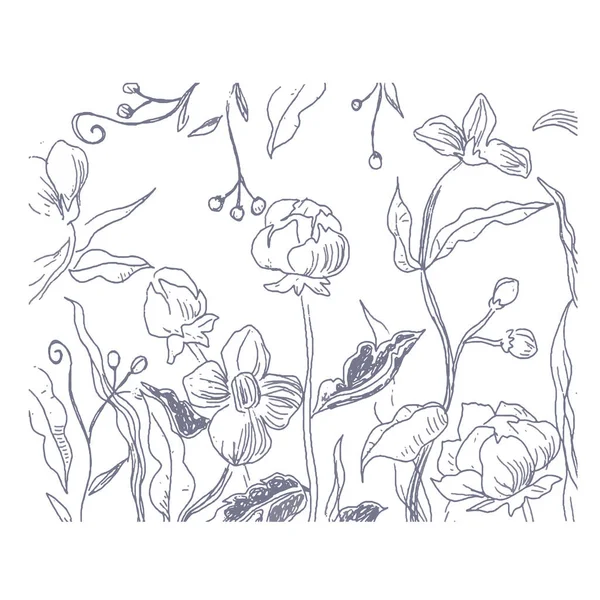 Vector Illustratie Van Een Met Hand Getekende Bloemenachtergrond — Stockvector