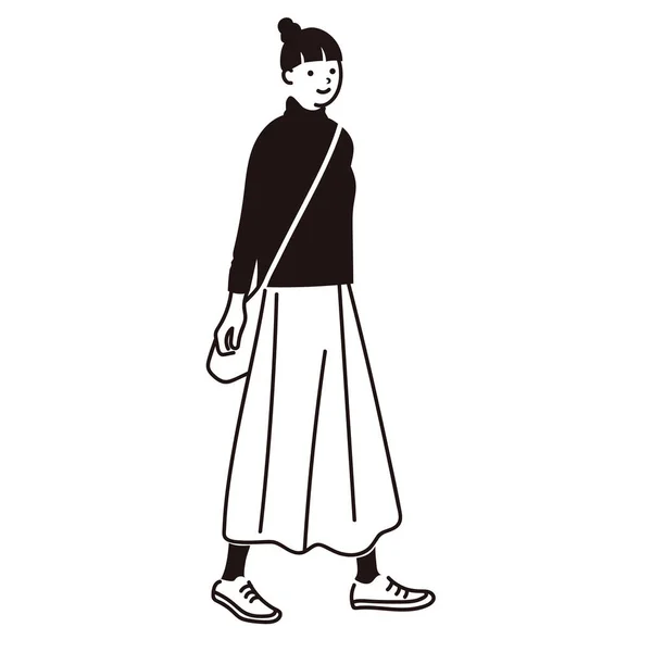 Femme Marche Avec Dessin Ligne Simple — Image vectorielle