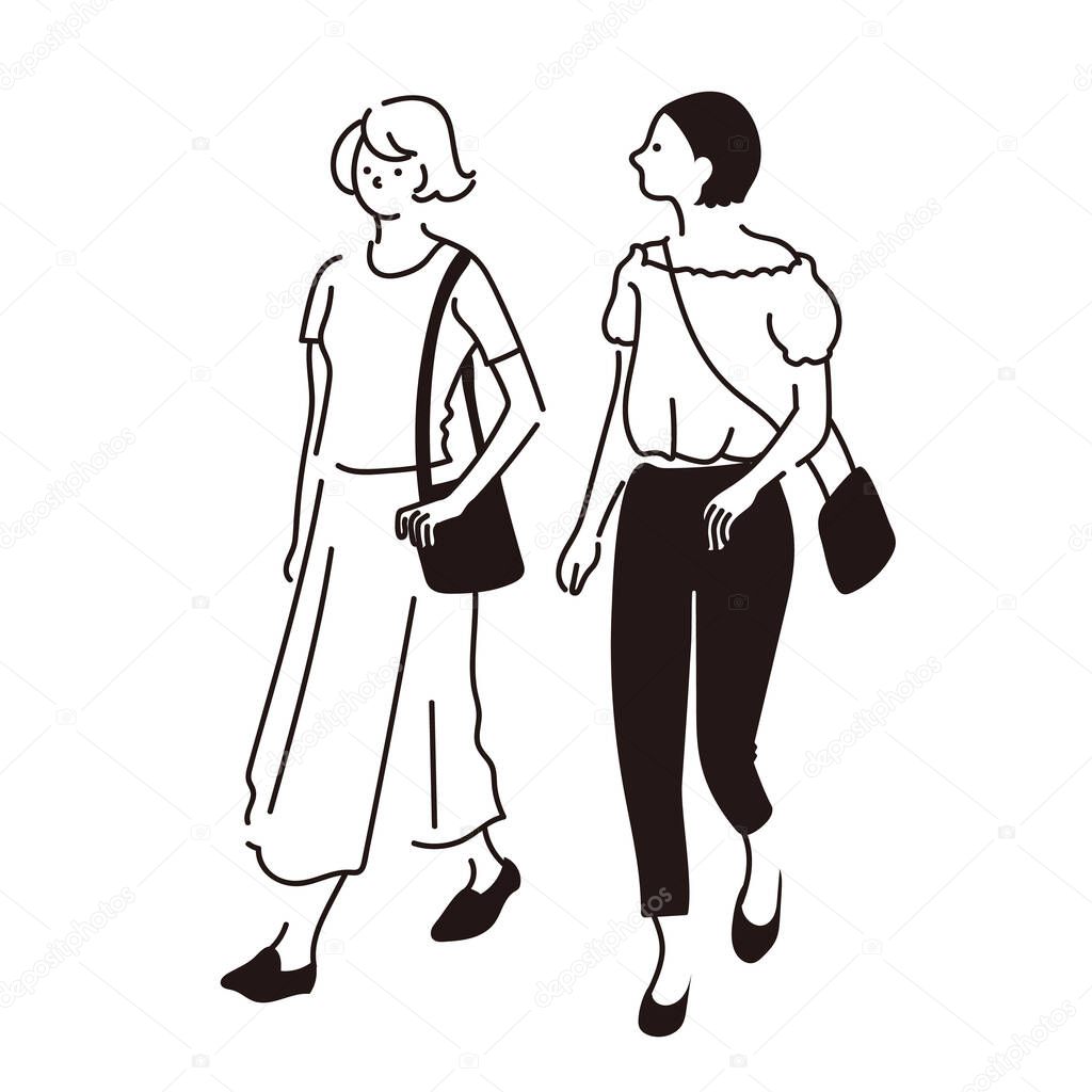 vector illustration: woman friend walking shopping shopping