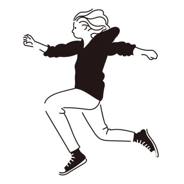 Vektör çizimi: atlayan bir kadının çizgi çizimi