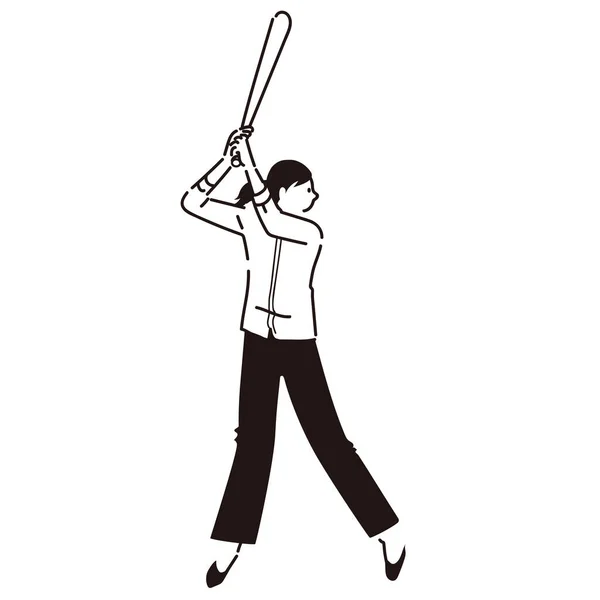 Ilustración Vector Oficina Femenino Béisbol Golpear Bateador — Vector de stock