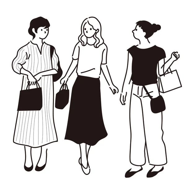 Alışveriş Vektörü Çizimi Kadın Arkadaş Alışverişi — Stok Vektör