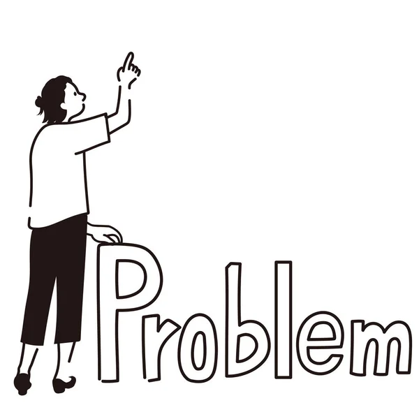 Problem Woman Pointing Showing Full Body Back View Line Drawing — Image vectorielle