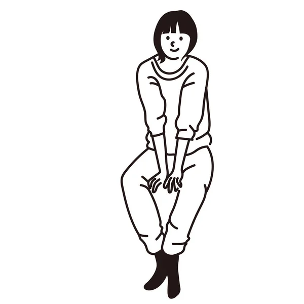 Seated Woman Frontal View Full Body Line Drawing Vector Illustration — Stockvektor