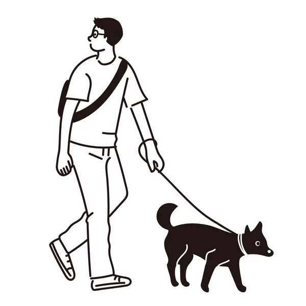 Köpeğini gezdiren bir adamın vektör çizimi