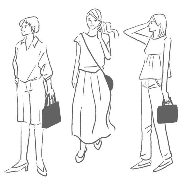 Fashion Illustration Female Fashionable Line Drawing — ストックベクタ