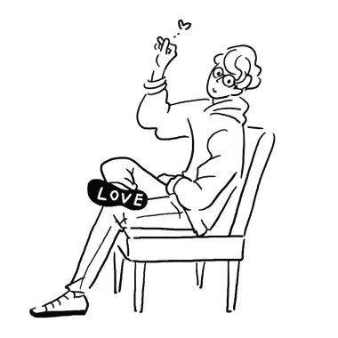 Love Man otururken mesaj vektörü çiziyor