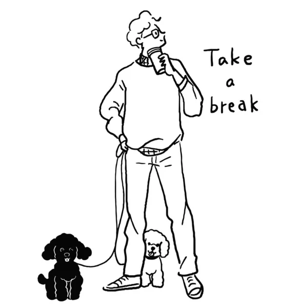 Dog Walker Male Resting Toy Poodle — Stock Vector