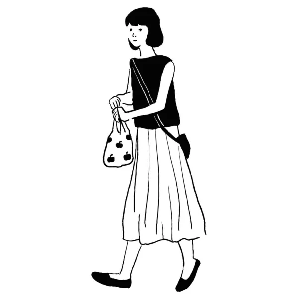 Dibujo Línea Vectorial Una Mujer Caminando — Vector de stock