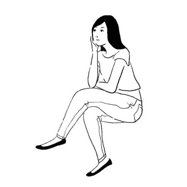 Vektör çizgisi düşünen bir kadının çizimi