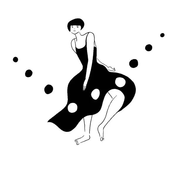 Line Drawing Vector Dancing Woman — Stockový vektor