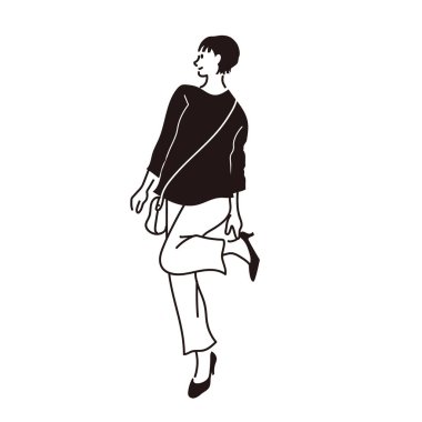Vector line drawing set of a fashionable woman