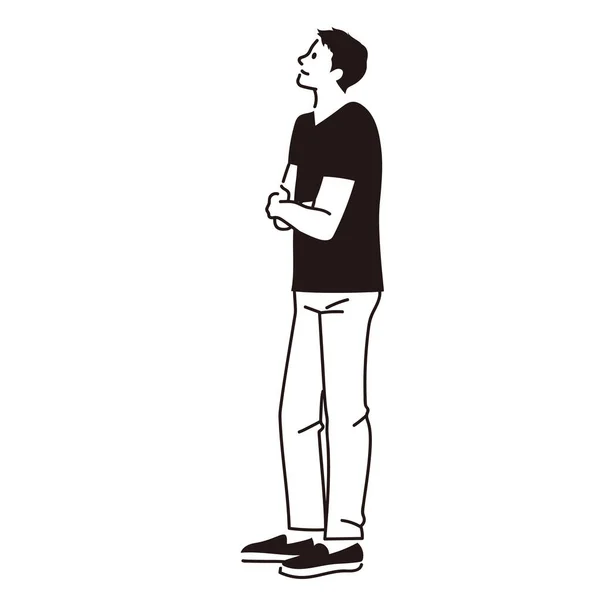 Man Looking Arms Folded Line Drawing — Vector de stock