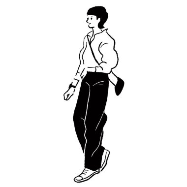 Vector line drawing of a fashionable woman in pants