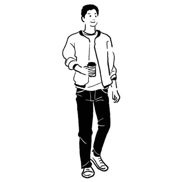 Vector line drawing of a man with coffee